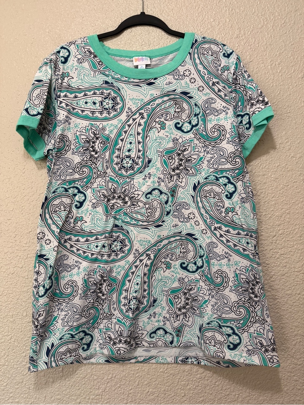 LuLaRoe Girls Paisley Short Sleeve Tee in Teal, Turquoise, Black and White
